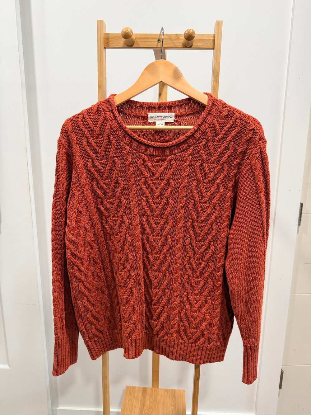 Parkhurst Chunky Cable Crewneck Sweater in Rust Orange